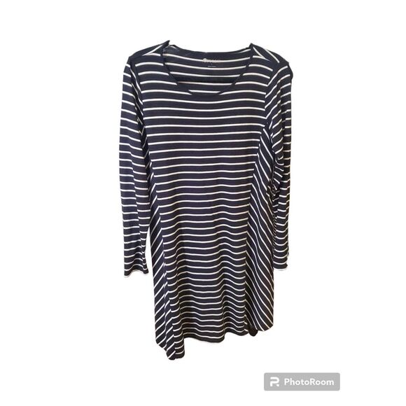 Stylus Dress Size L Black White Striped Pull Over Round Neck Long Sleeve Casual - Picture 1 of 3